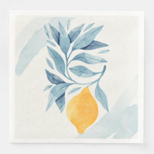 Citroen met blauwe bladeren botanische illustratie servet