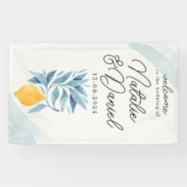 Citroen met blauwe bladeren botanische illustratie spandoek