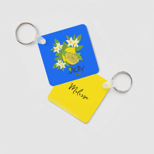 Citroen met bloemen sleutelhanger