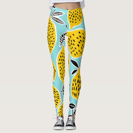 citroen: met de hand getekend naadloos patroon leggings (Voorkant)