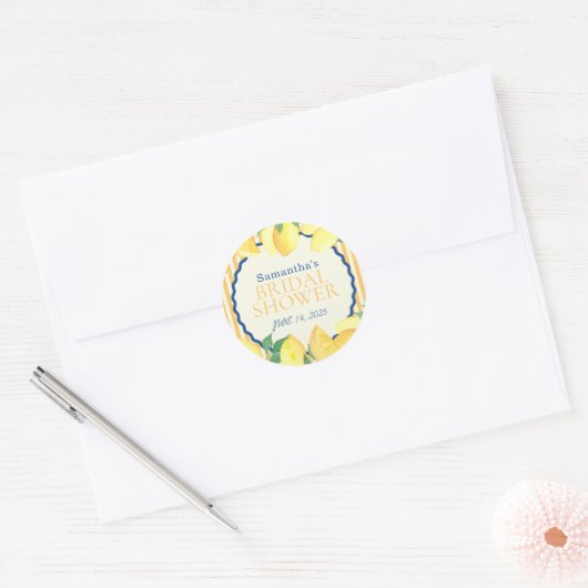 Citroen Moderne Bruiloftsborrel Ronde Sticker (Envelop)