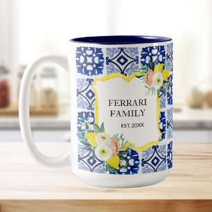 Citroen Navy Blauw Italiaans Mediterraan Tweekleurige Koffiemok