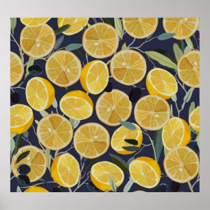 Citroen, olijftak, naadloze vintage. poster