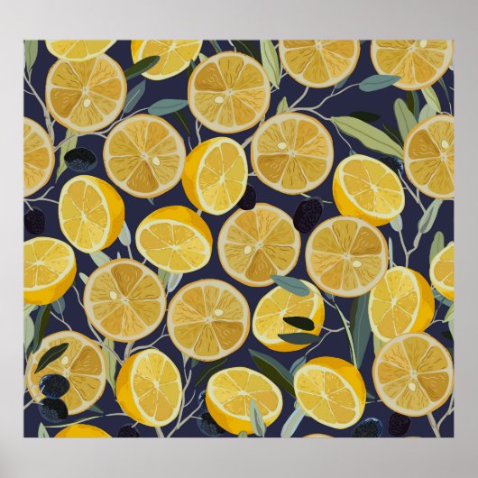 Citroen, olijftak, naadloze vintage. poster (Voorkant)