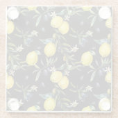 Citroen, olijftakken: waterverf. glazen onderzetter (Achterkant)