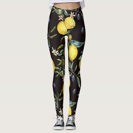 Citroen, olijftakken: waterverf. leggings (Voorkant)