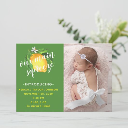 Citroen onze belangrijkste knijpfoto Geboorte Aankondiging (Staand voorkant)