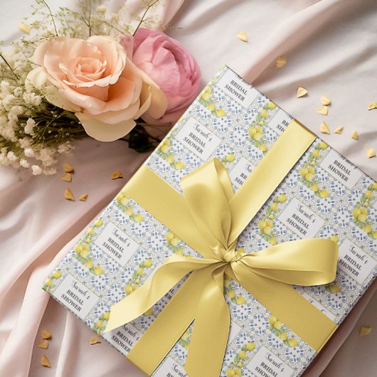 Citroen op Blauwe Tegels Bruidsfeest Inpakpapier