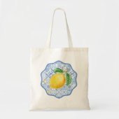 Citroen op blauwe tegels, golvend Italiaans geïnsp Tote Bag (Voorkant)