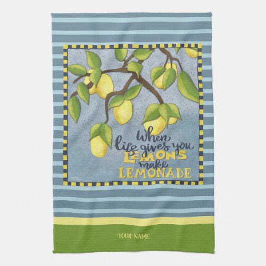 Citroen Quote Jouw naam Gestreept Stijlvol Theedoek (Verticaal)
