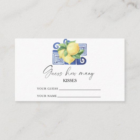 Citroen - raad hoeveel kusjes bruidsfeest spel informatiekaartje (Voorkant)