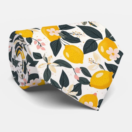  citroen & roze bloesempatroon stropdas (Opgerold)