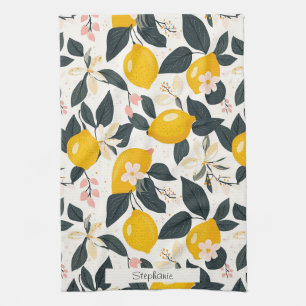 citroen & roze bloesempatroon theedoek