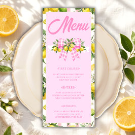 Citroen & Roze Gingham Strik Babyshower Menukaart