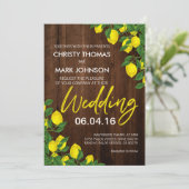 Citroen rustiek hout zomer bruiloft kaart (Staand voorkant)