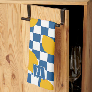 Citroen Rustieke Boerderij Blauw Wit Geruit Monogr Theedoek