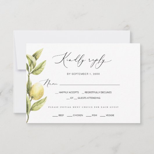 Citroen Sorrento Citrus Bruiloft RSVP Kaartje (Voorkant)