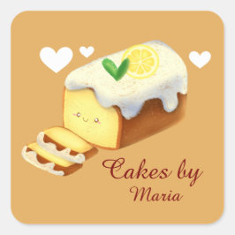 Citroen Taart Cake Brood Met Icing Vierkante Sticker