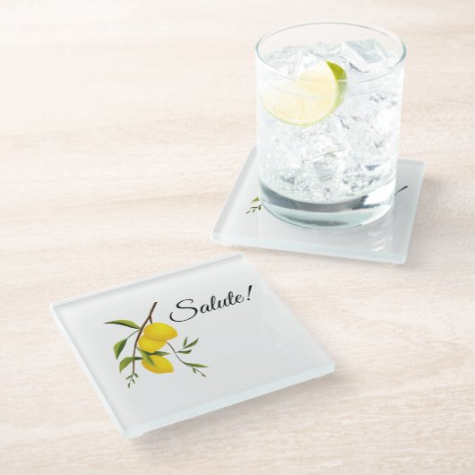 Citroen tak ontwerp met Salute! Glazen Onderzetter (Schuin)