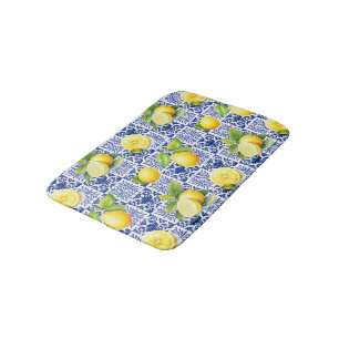 Citroen Tegel Blauw Wit Patroon Mediterraan Citrus Badmat