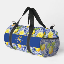 Citroen tegelpatroon blauw wit mediterraan citrus plunjezak