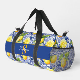 Citroen tegelpatroon blauw wit mediterraan citrus plunjezak