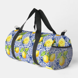 Citroen tegelpatroon blauw wit Mediterraan citrus Plunjezak