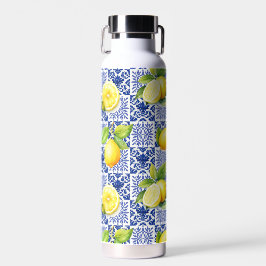 Citroen tegelpatroon blauw wit mediterraan citrus waterfles