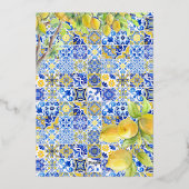 Citroen Tegels | Mediterrane zomer bruiloft Folie Uitnodiging (Achterkant)