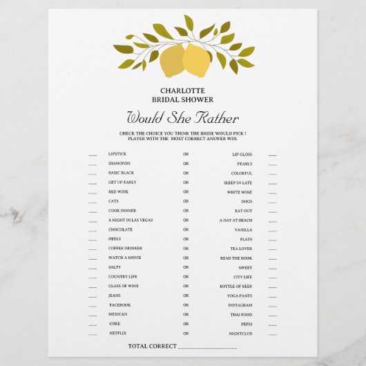 Citroen Thema Zou Zij Liever Bruidsfeest Spel Flyer (Voorkant)