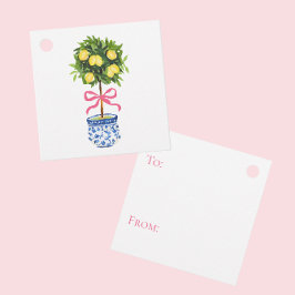 Citroen Topiary met Roze Strik Cadeaublaadjes Bedankjes Labels