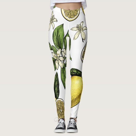Citroen Tropisch Fruit Patroon Leggings (Voorkant)