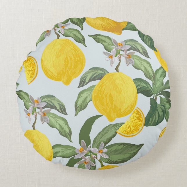 Citroen Tropisch Fruit  Patroon Rond Kussen (Voorkant)