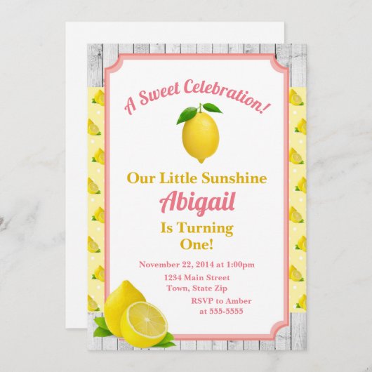Citroen Verjaardag Uitnodiging Lemonade 1e Verjaar (Voorkant / Achterkant)