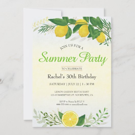 Citroen verjaardagsfeestje uitnodiging (Voorkant)