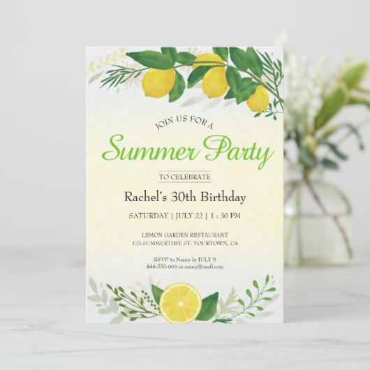 Citroen verjaardagsfeestje uitnodiging (Staand voorkant)