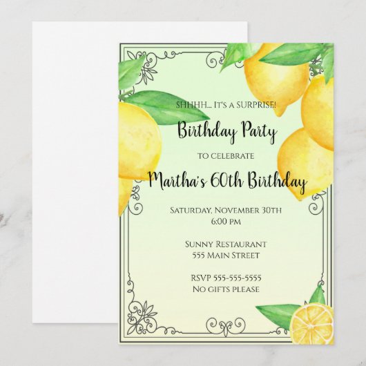 Citroen verjaardagsuitnodiging citrus elke leeftij kaart (Voorkant / Achterkant)