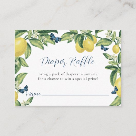 Citroen vlinder Baby shower luier Raffle Informatiekaartje (Voorkant)
