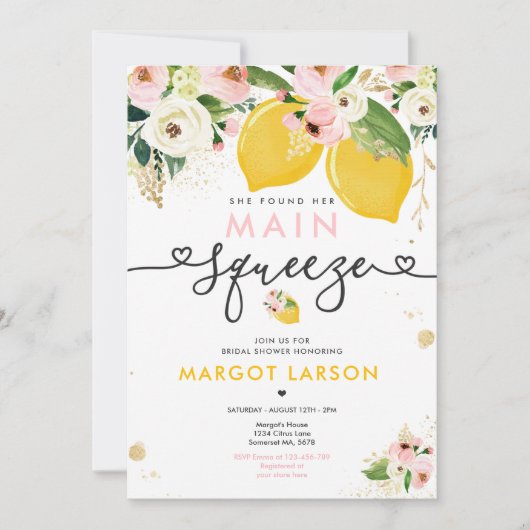 Citroen Vrijgezellenfeest Floral Lemon Main Squeez Kaart (Voorkant)