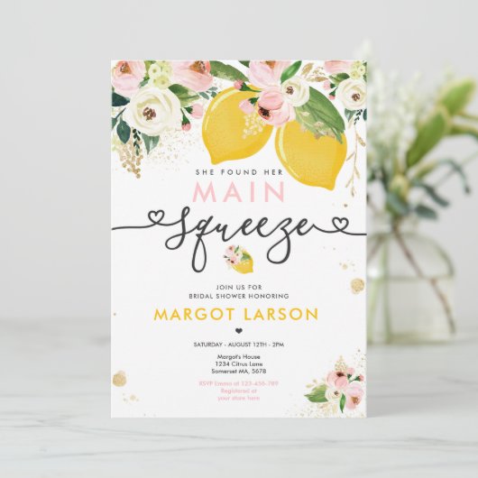 Citroen Vrijgezellenfeest Floral Lemon Main Squeez Kaart (Staand voorkant)