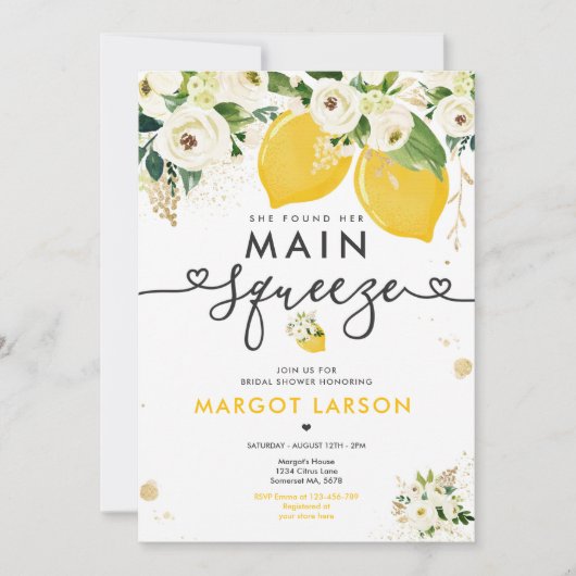 Citroen Vrijgezellenfeest Floral Lemon Main Squeez Kaart (Voorkant)