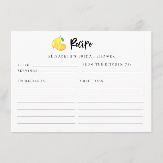 Citroen Vrijgezellenfeest Recept Kaart Elegant Min (Voorkant)