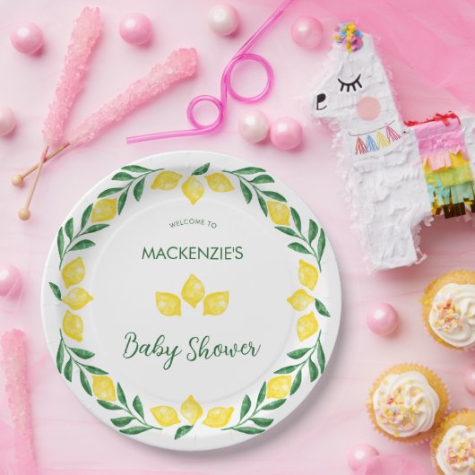 Citroen Waterverf Baby shower gepersonaliseerd Papieren Bordje (Feest)