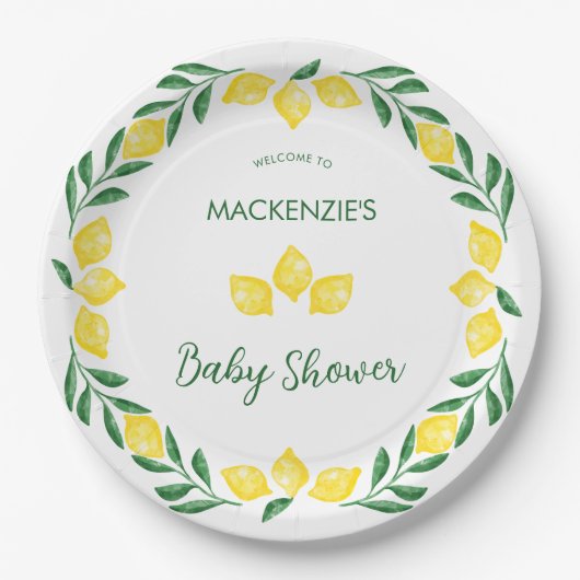 Citroen Waterverf Baby shower gepersonaliseerd Papieren Bordje (Voorkant)