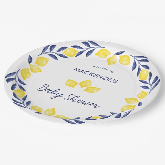 Citroen Waterverf Baby shower gepersonaliseerd Papieren Bordje (Gekanteld)