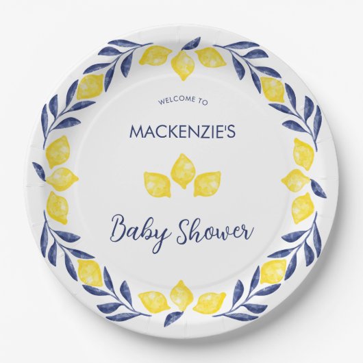 Citroen Waterverf Baby shower gepersonaliseerd Papieren Bordje (Voorkant)