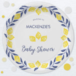 Citroen Waterverf Baby shower gepersonaliseerd Papieren Bordje<br><div class="desc">Dit frisse en leuke waterverf citruscitroen ontwerp in zingy geel en blauw zal de essentie van een vrolijke zonnige dag vastleggen. Perfect voor een baby shower brunch of een middagtheefeest. Het waterverf citroenontwerp zorgt ervoor dat uw gasten zich energiek en enthousiast voelen over het aankomende happy event. Wijzig alle details...</div>