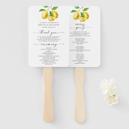 Citroen Waterverf bruiloft programma Handwaaier (Voorkant en achterkant)