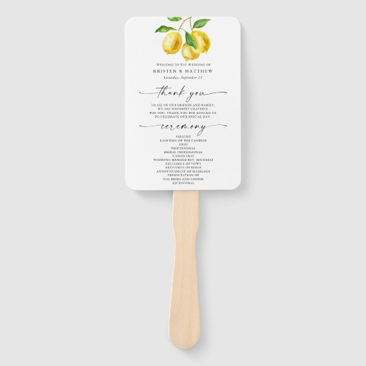 Citroen Waterverf bruiloft programma Handwaaier (Voorkant)