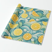 Citroen Waterverf Citrus Summer Spring Botanical Cadeaupapier (Uitgerold)